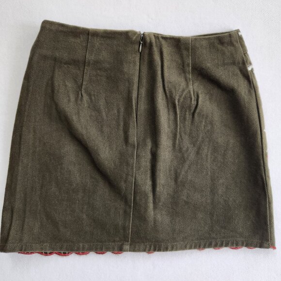 Francesca's Blue Rain Rosie Boho Floral Embroidered Olive Green Mini Skirt XS - Picture 2 of 10
